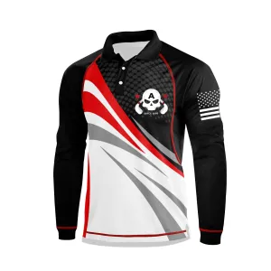 SKULL USA FLAG GRAPHIC RAGLAN LONG SLEEVE POLO SHIRT