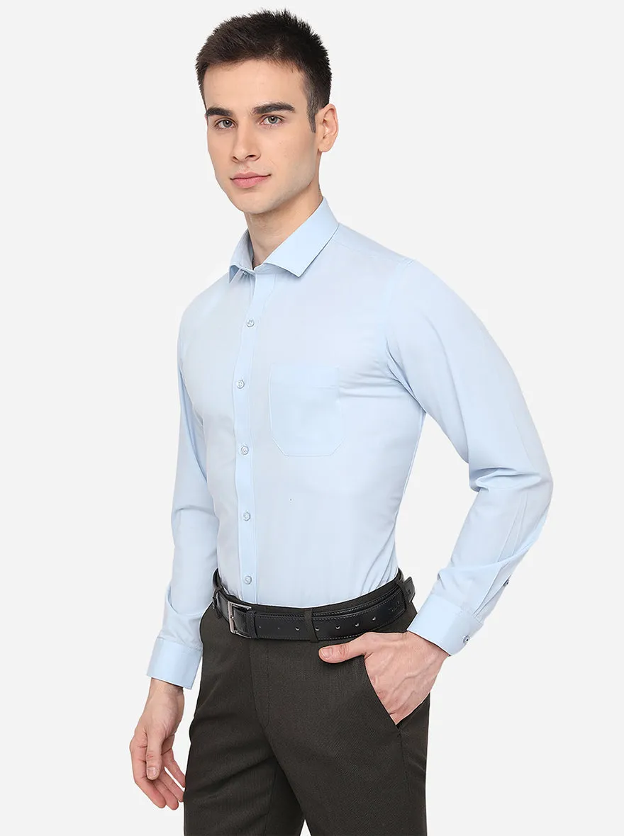 Sky Blue Solid Slim Fit Formal Shirt | Greenfibre