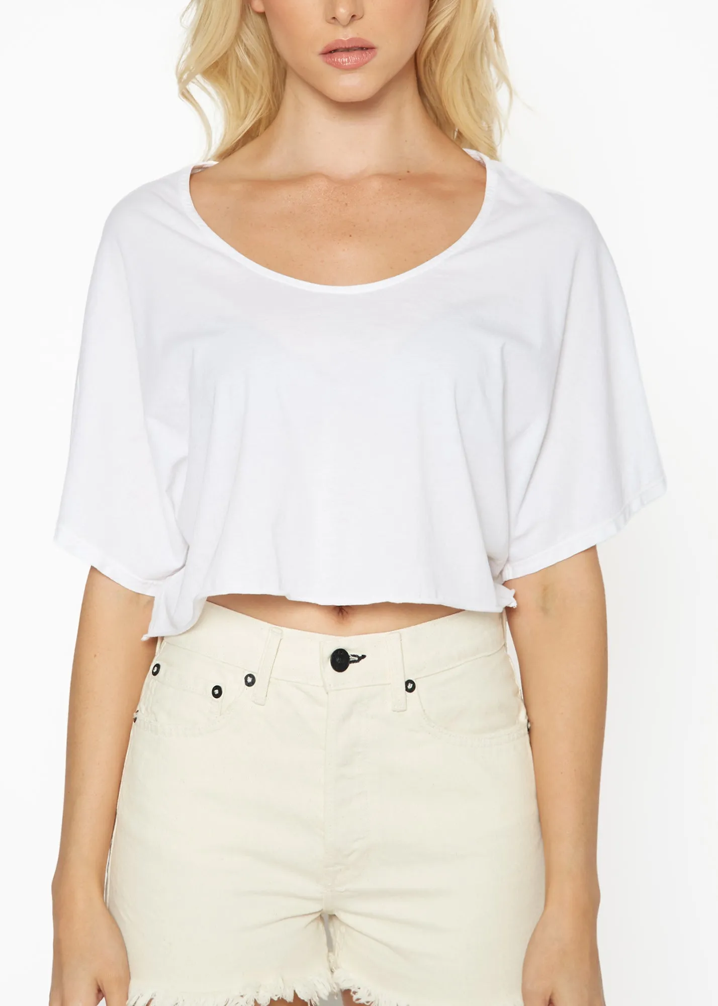 Slouch Wide Scoop Neck Cropped Tee