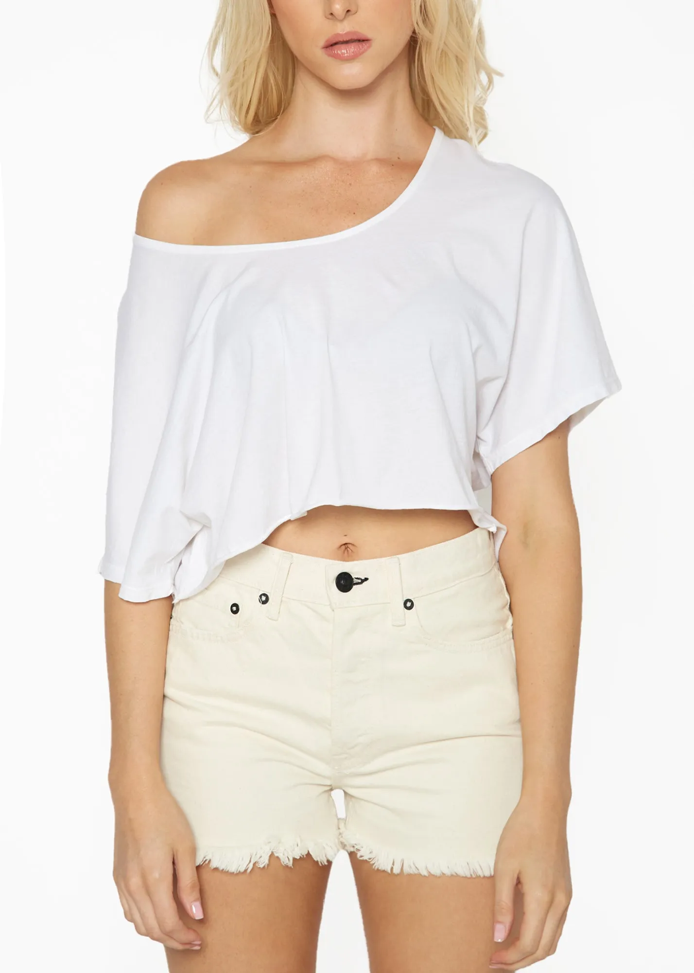 Slouch Wide Scoop Neck Cropped Tee