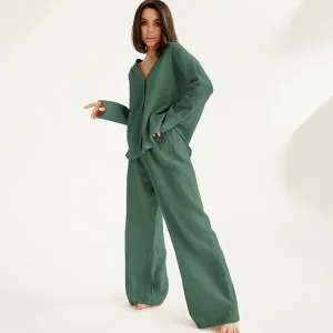 Soft Rhythm Oversized Button-Up Top & Wide Leg Pants Set