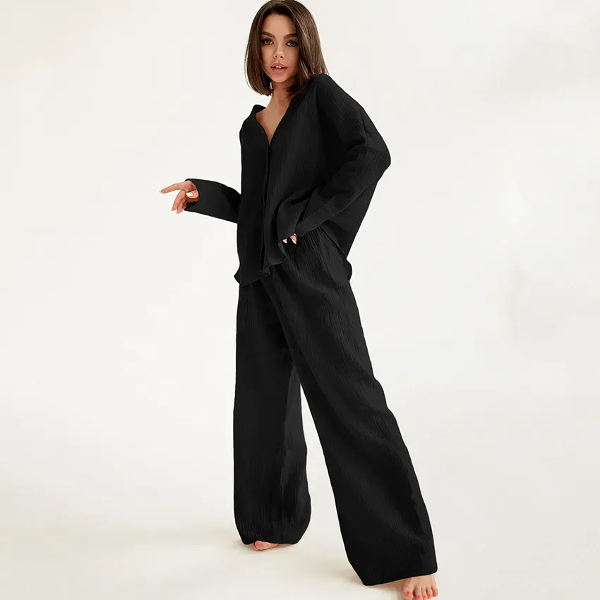 Soft Rhythm Oversized Button-Up Top & Wide Leg Pants Set