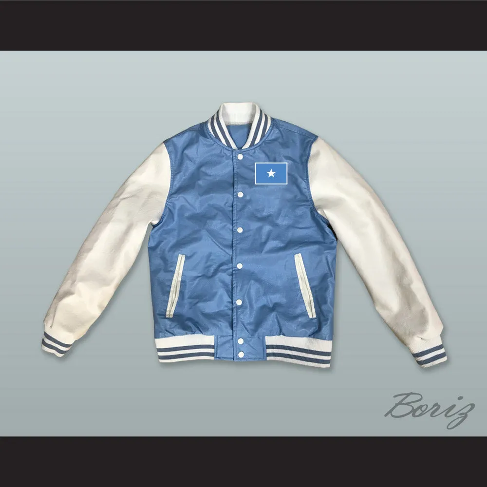 Somalia Light Blue and White Lab Leather Varsity Letterman Jacket