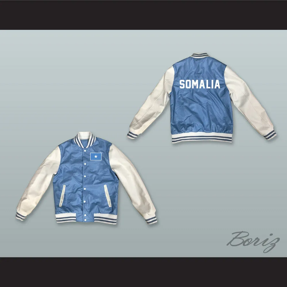 Somalia Light Blue and White Lab Leather Varsity Letterman Jacket