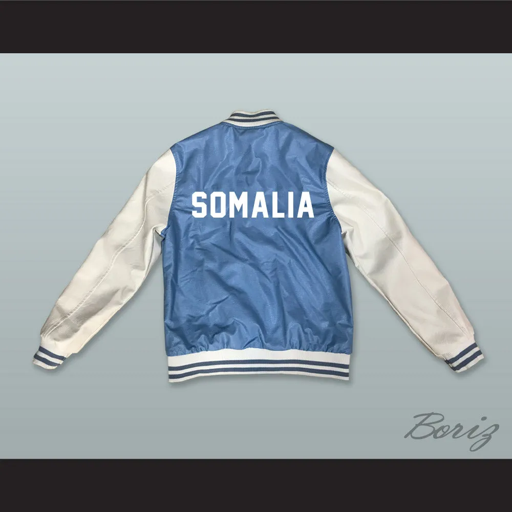 Somalia Light Blue and White Lab Leather Varsity Letterman Jacket