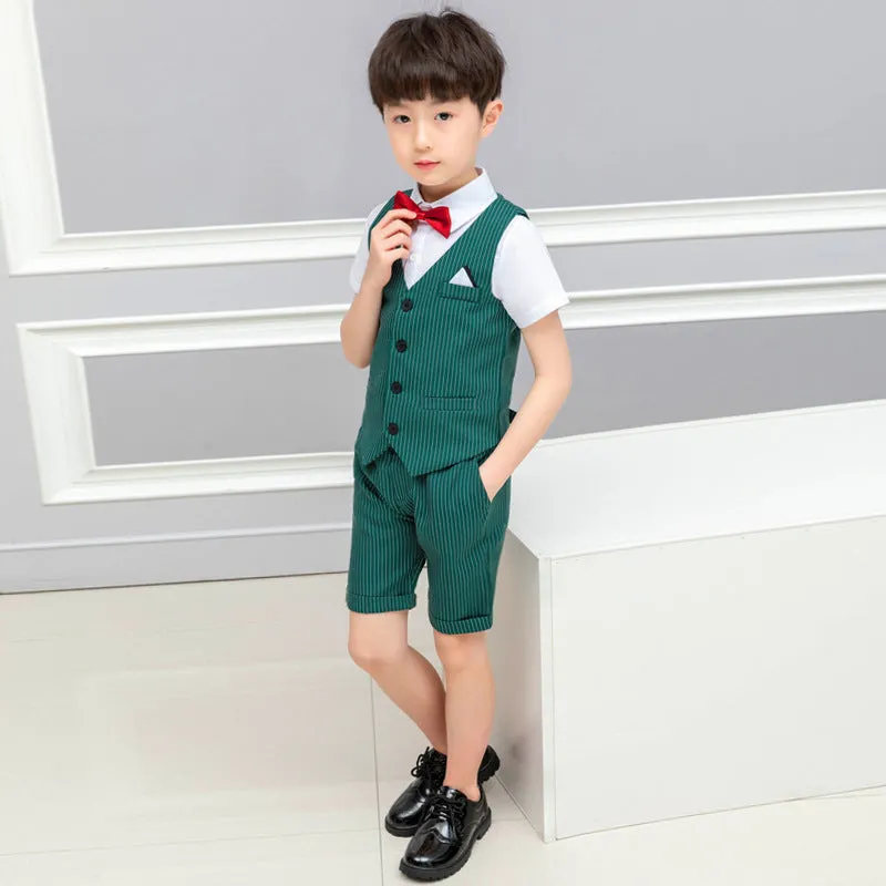 Spring And Summer Boys' Short-sleeved Shorts Suit Striped Children Clothes