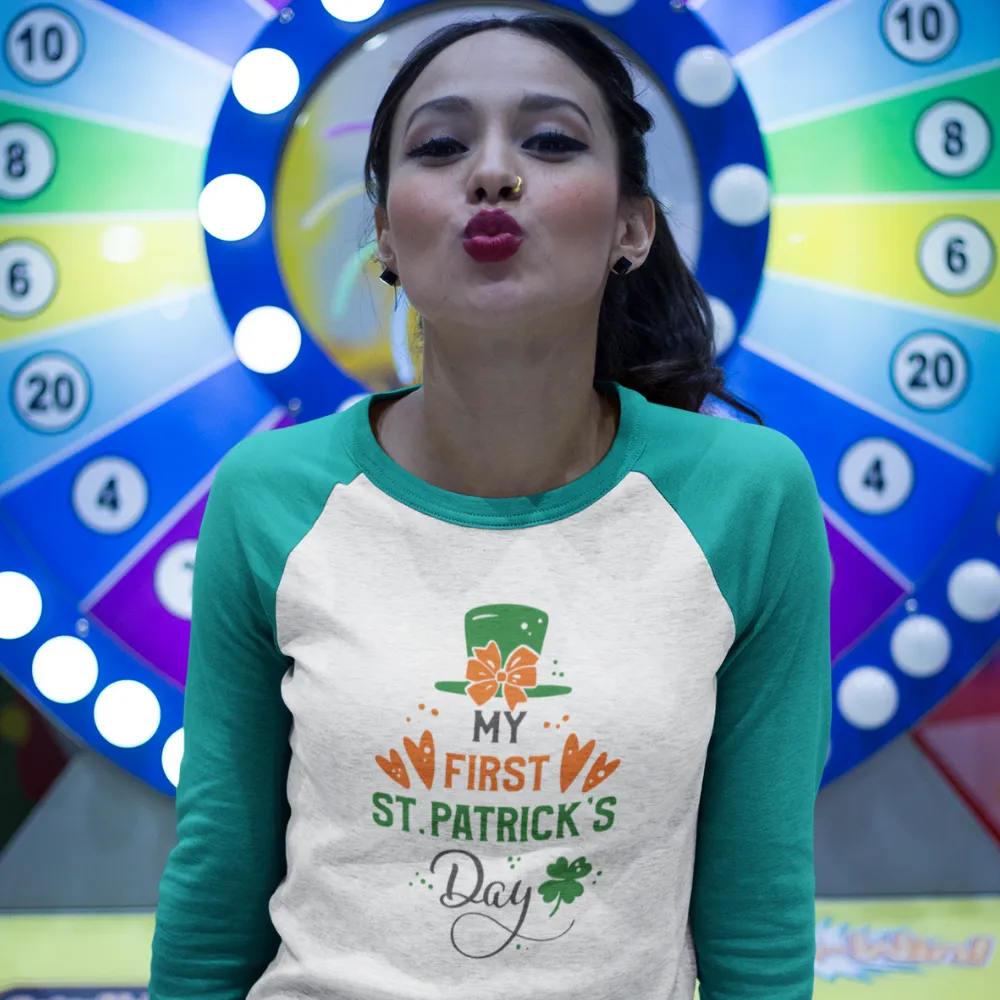 St. Patrick's Day Woman's 3/4" Raglan Tee Shirt - First St. Pat's Day