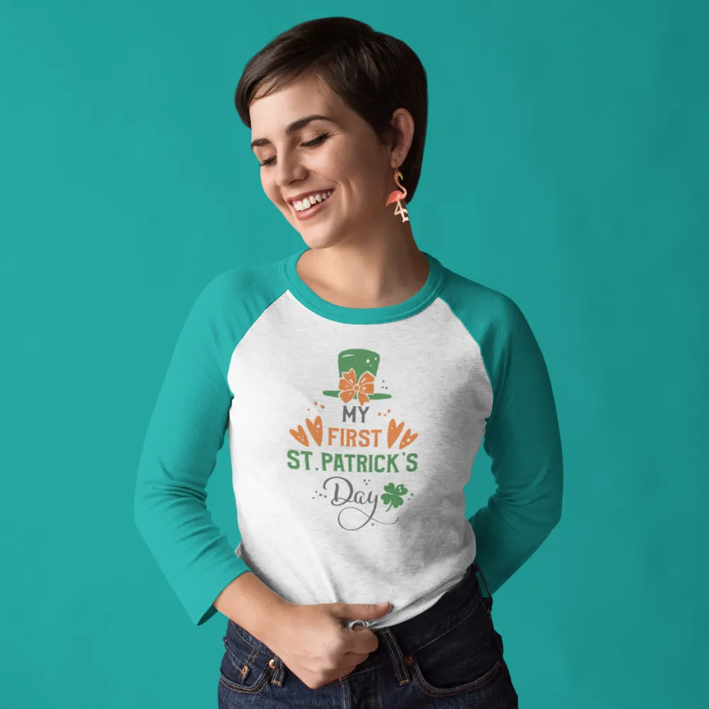 St. Patrick's Day Woman's 3/4" Raglan Tee Shirt - First St. Pat's Day