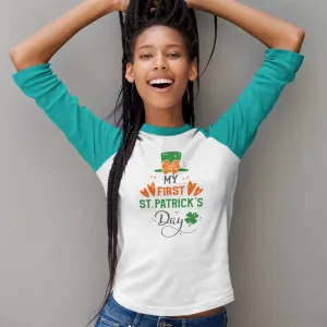 St. Patrick's Day Woman's 3/4" Raglan Tee Shirt - First St. Pat's Day