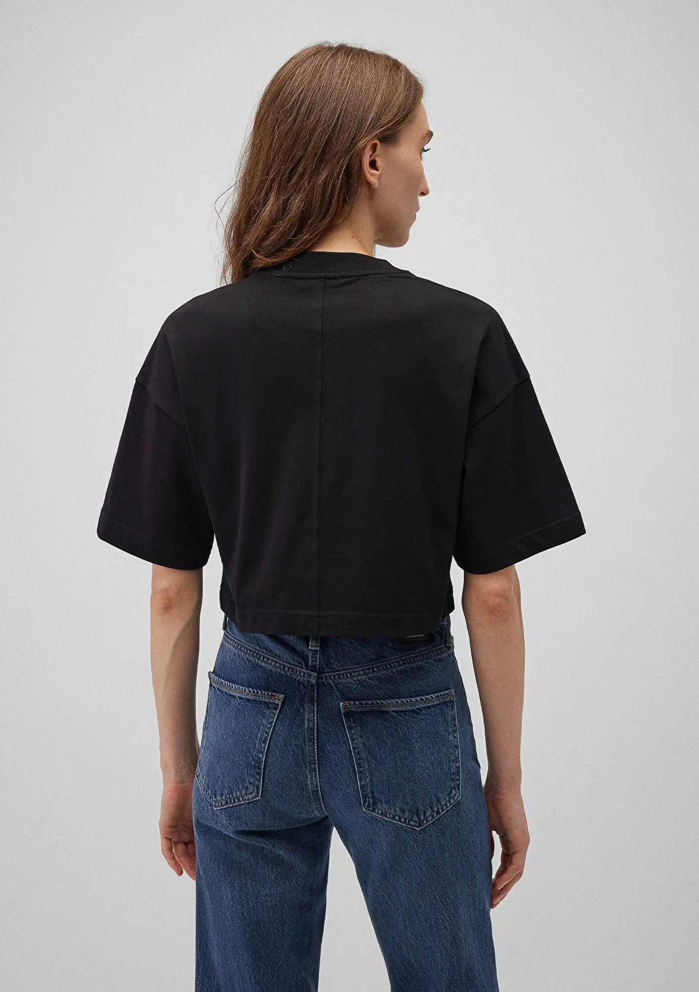 Stich Detailed Black Basic T-Shirt