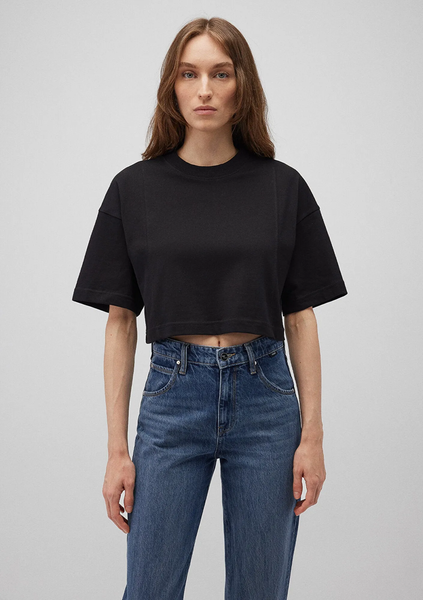 Stich Detailed Black Basic T-Shirt