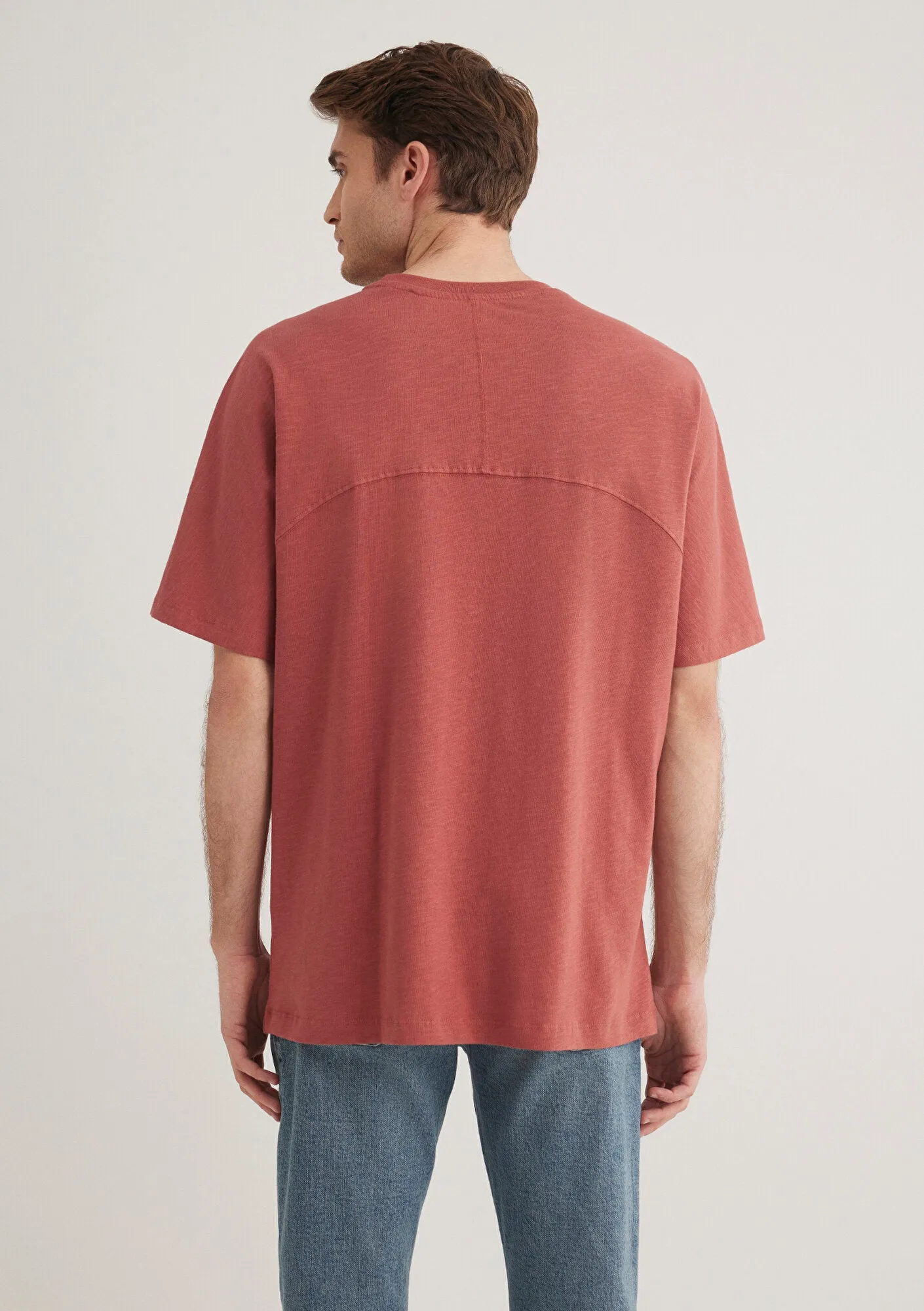 Stich Detailed Red Basic T-Shirt