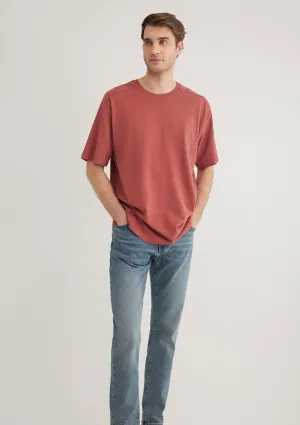 Stich Detailed Red Basic T-Shirt