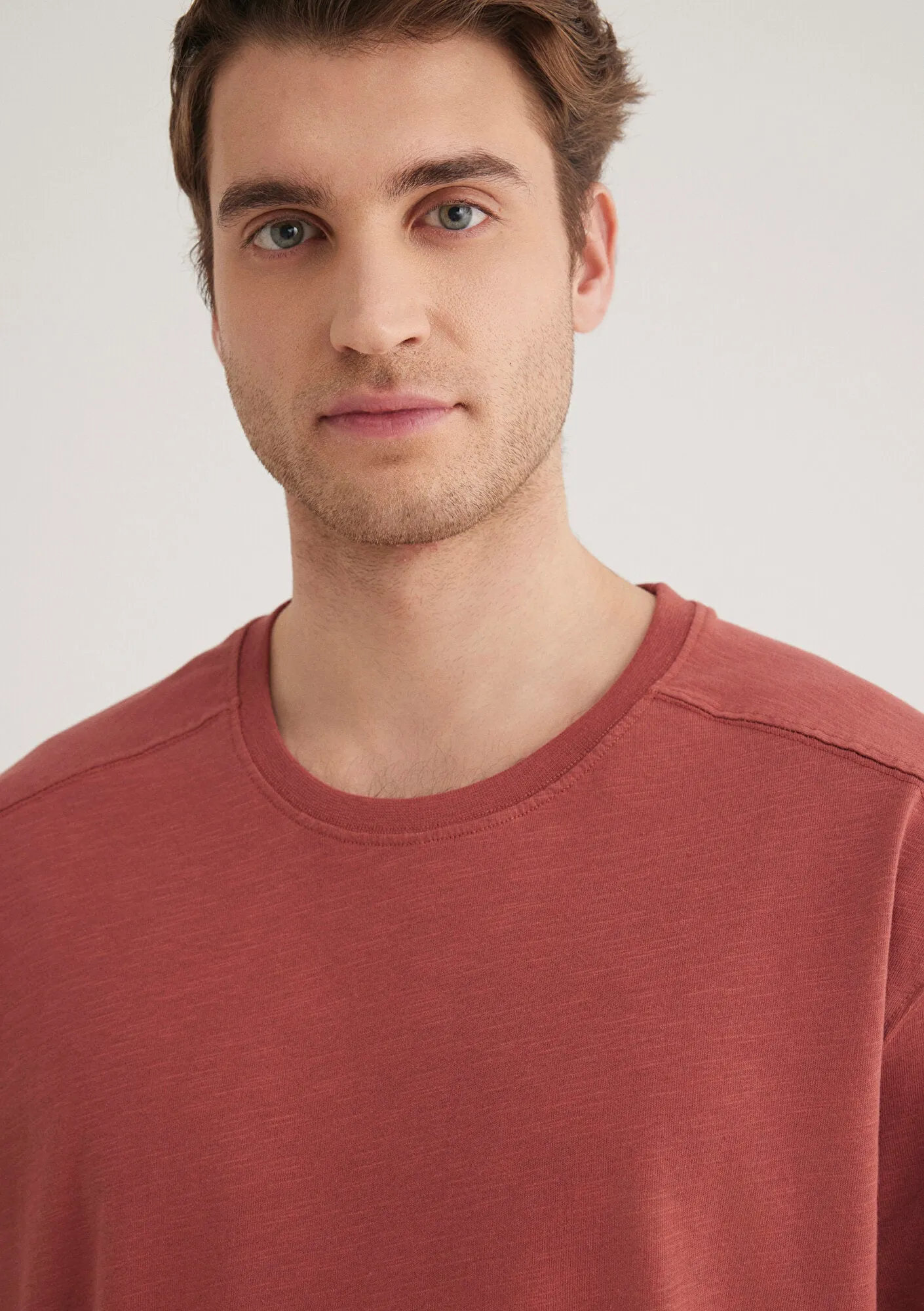 Stich Detailed Red Basic T-Shirt