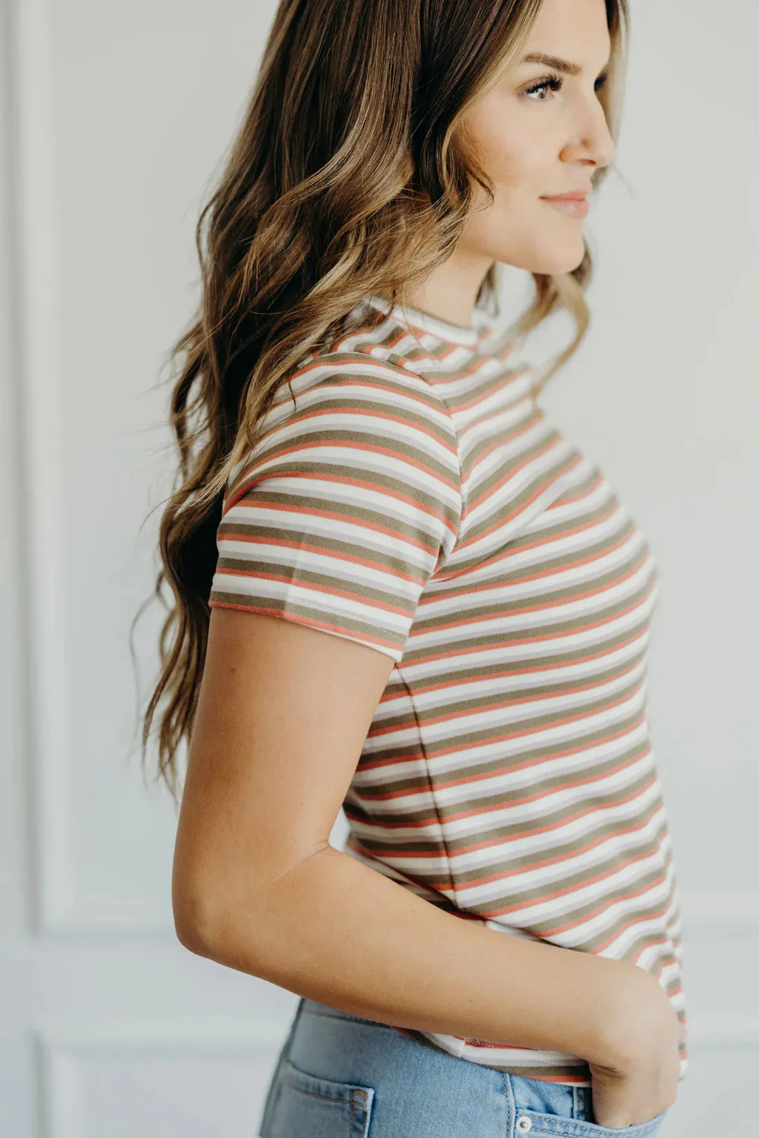 Striped Basic Tee in Cactus