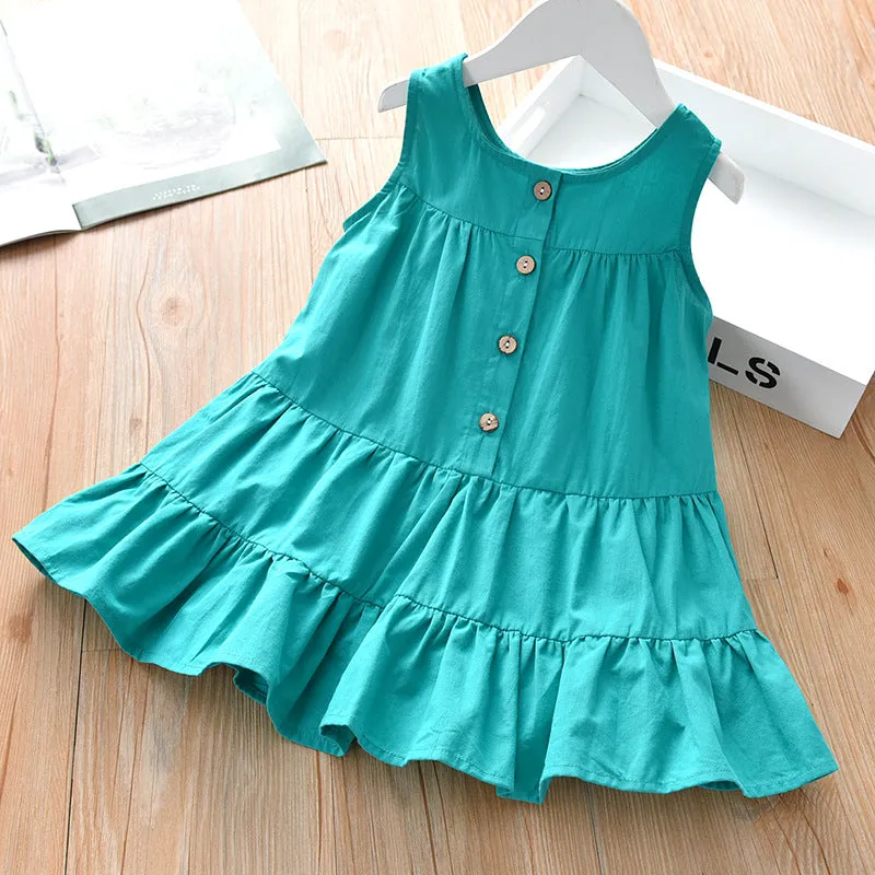 Summer Girls' Vest and Mid-Length Skirt Set