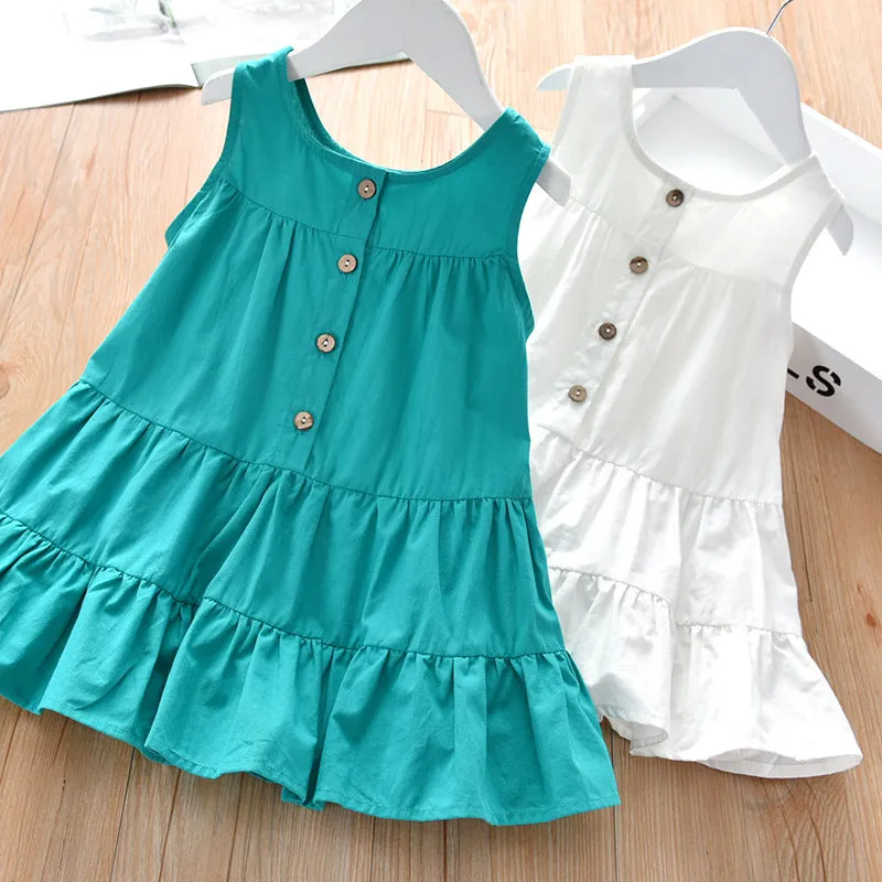 Summer Girls' Vest and Mid-Length Skirt Set