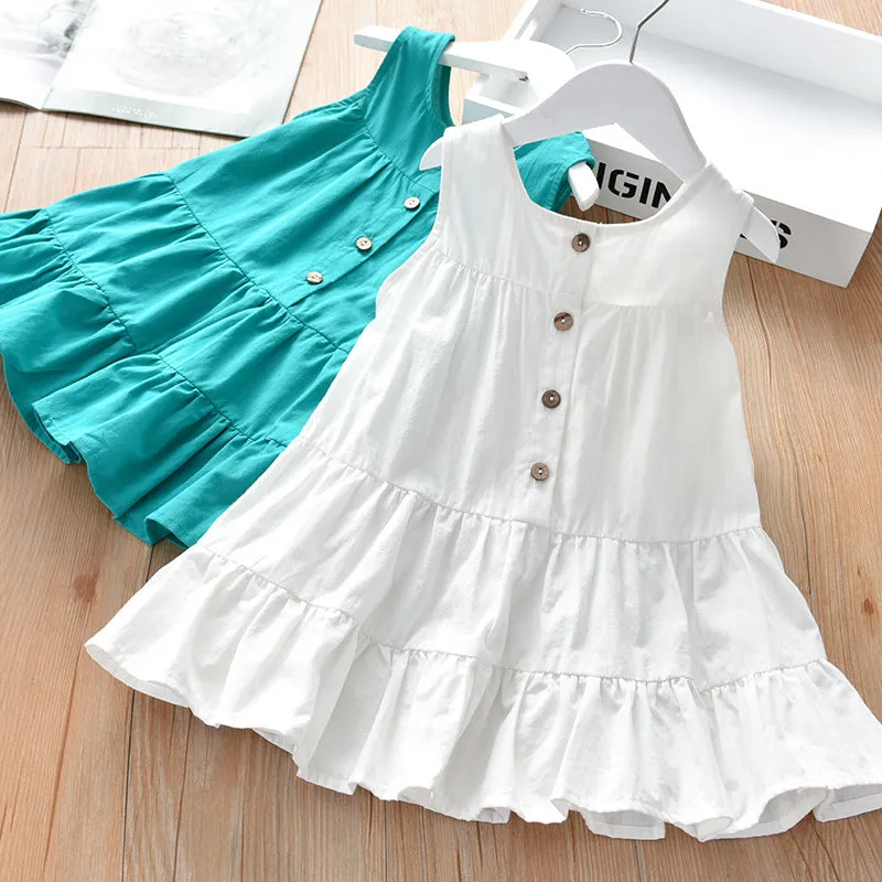 Summer Girls' Vest and Mid-Length Skirt Set