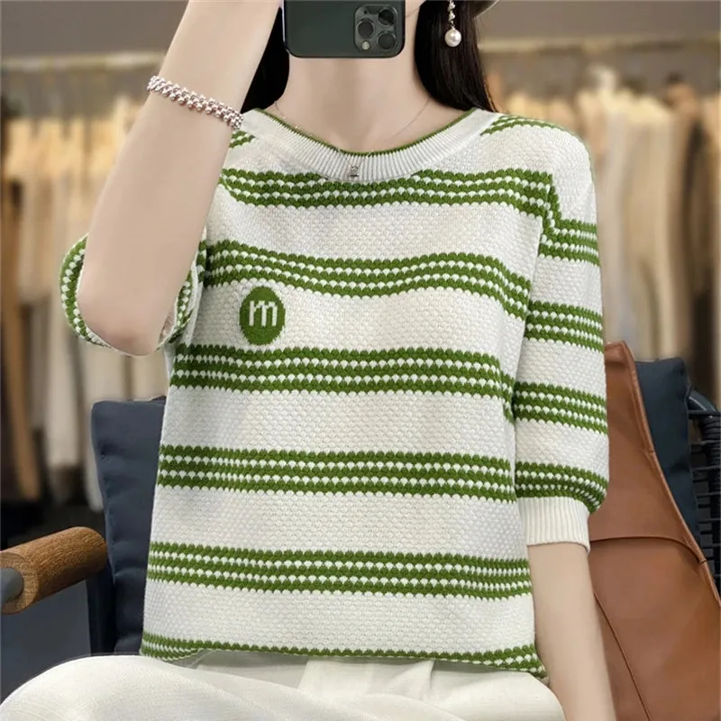 Summer Short-Sleeved Round Neck Knitting Sweater