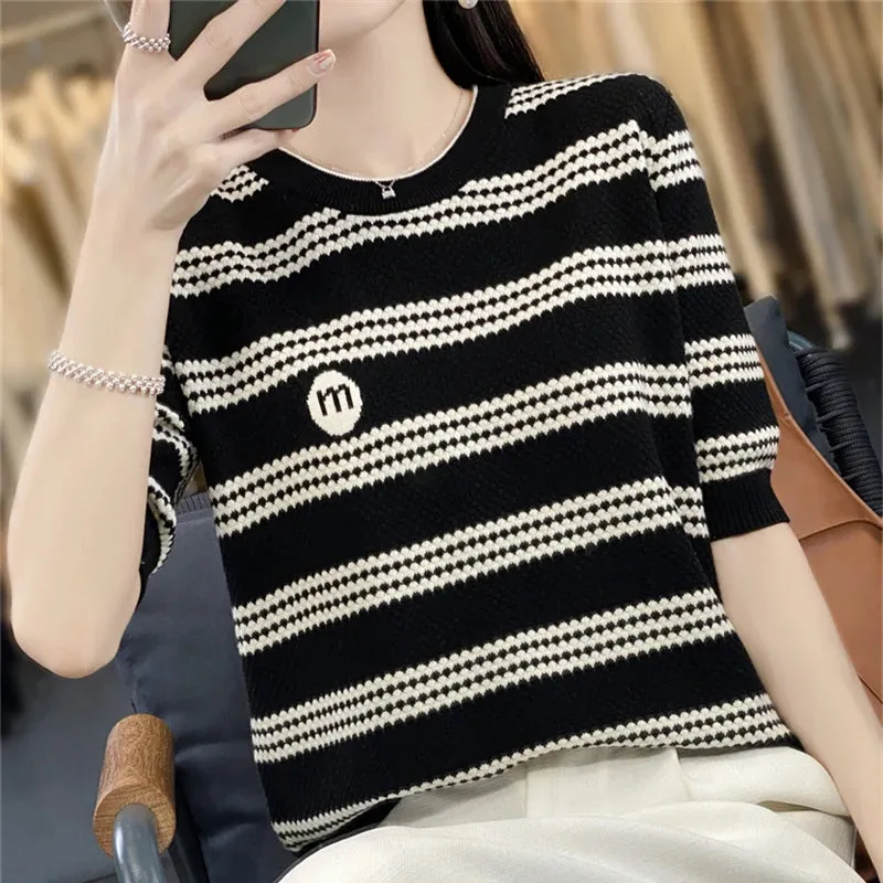 Summer Short-Sleeved Round Neck Knitting Sweater