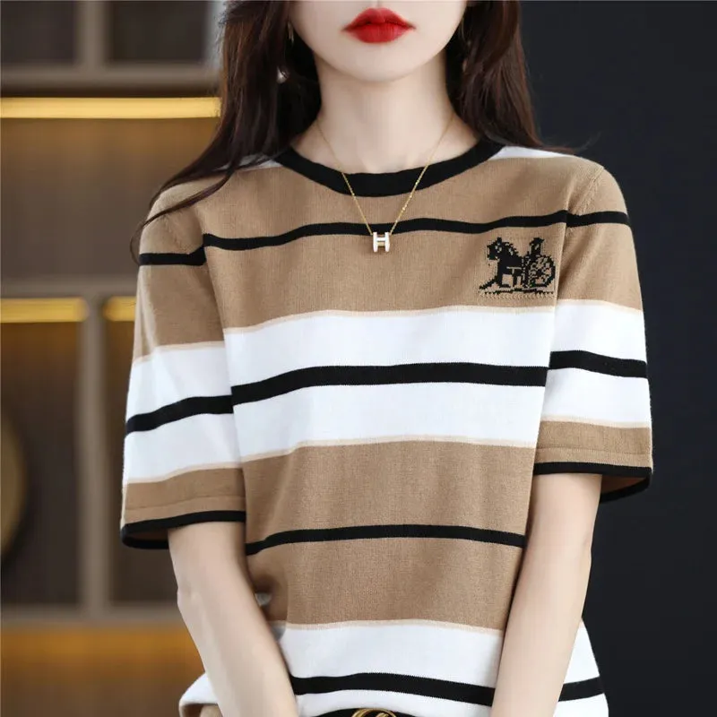 Summer Short-Sleeved Round Neck Knitting Sweater