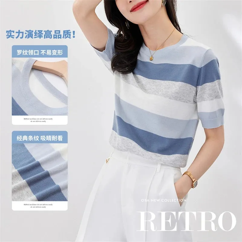 Summer Short-Sleeved Round Neck Knitting Sweater