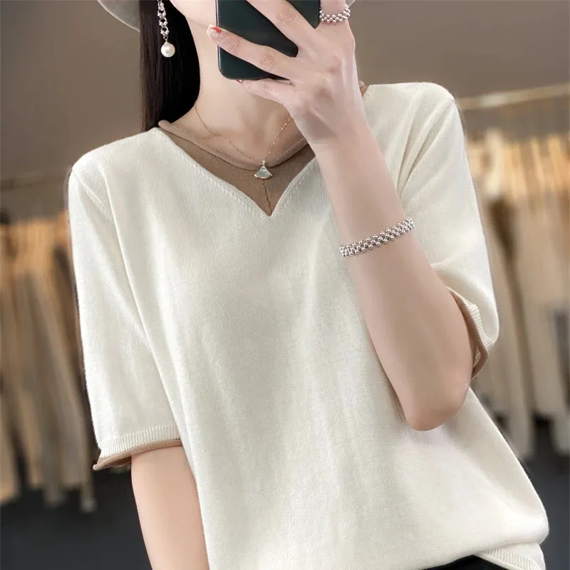 Summer Short-Sleeved Round Neck Knitting Sweater