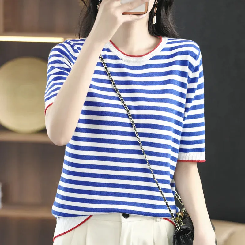 Summer Short-Sleeved Round Neck Knitting Sweater