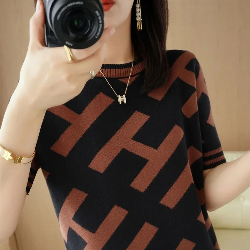 Summer Short-Sleeved Round Neck Knitting Sweater