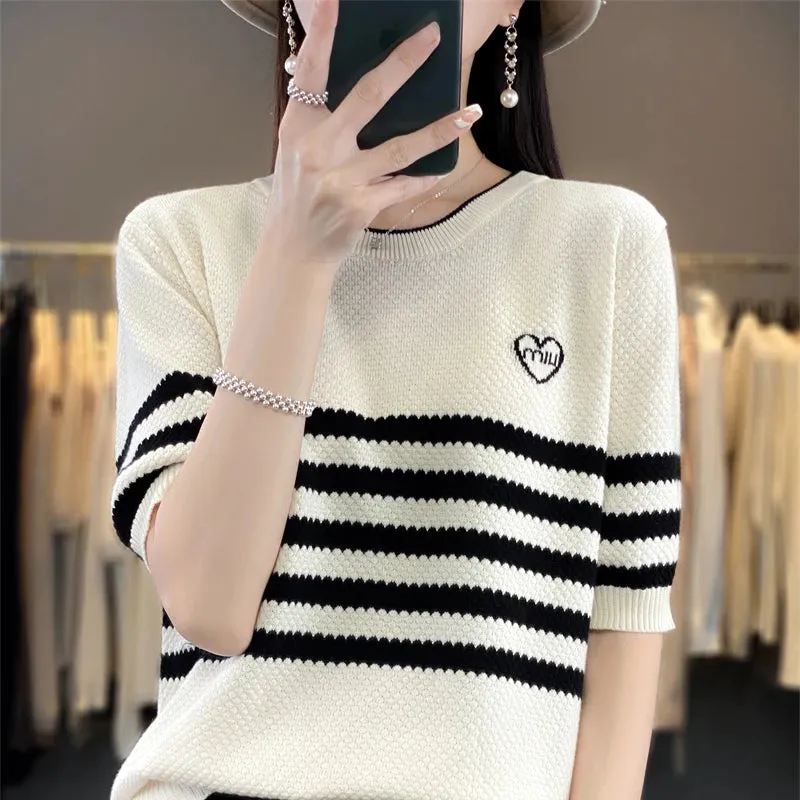 Summer Short-Sleeved Round Neck Knitting Sweater