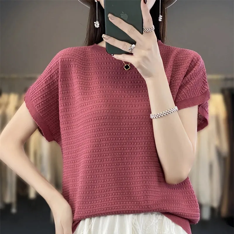 Summer Short-Sleeved Round Neck Knitting Sweater