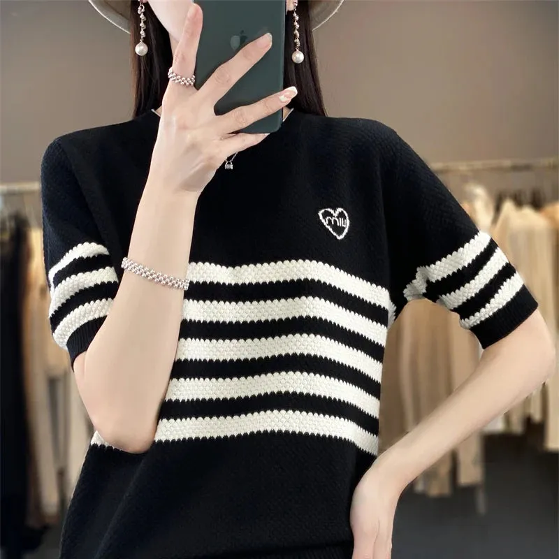 Summer Short-Sleeved Round Neck Knitting Sweater
