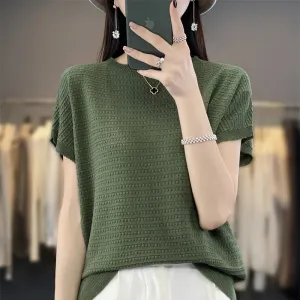 Summer Short-Sleeved Round Neck Knitting Sweater
