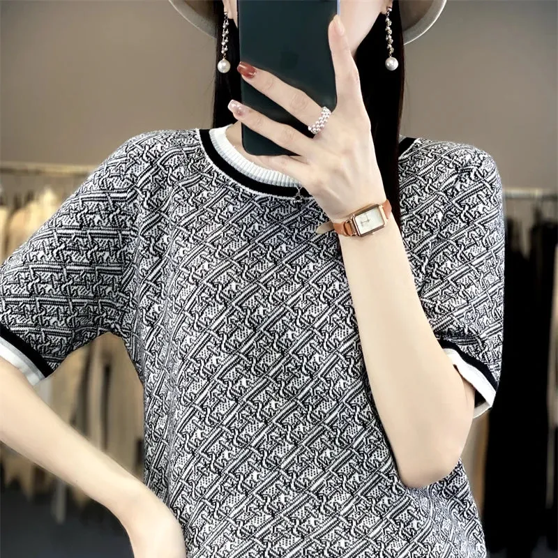 Summer Short-Sleeved Round Neck Knitting Sweater
