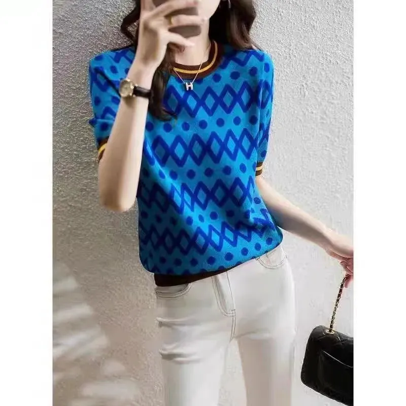 Summer Short-Sleeved Round Neck Knitting Sweater