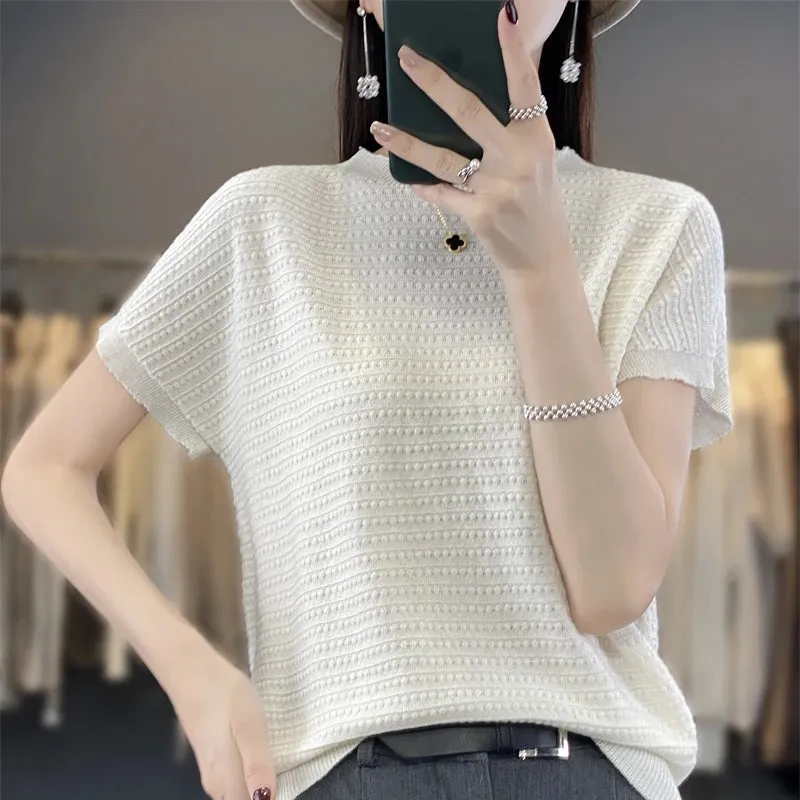 Summer Short-Sleeved Round Neck Knitting Sweater