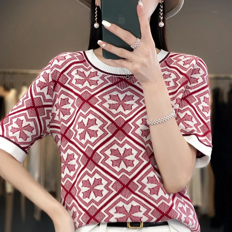 Summer Short-Sleeved Round Neck Knitting Sweater