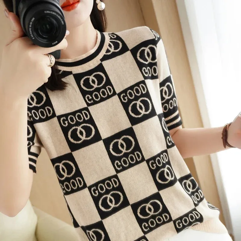 Summer Short-Sleeved Round Neck Knitting Sweater
