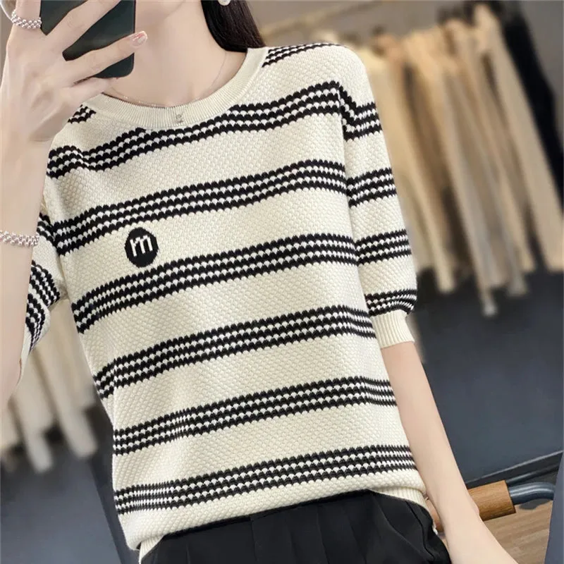 Summer Short-Sleeved Round Neck Knitting Sweater
