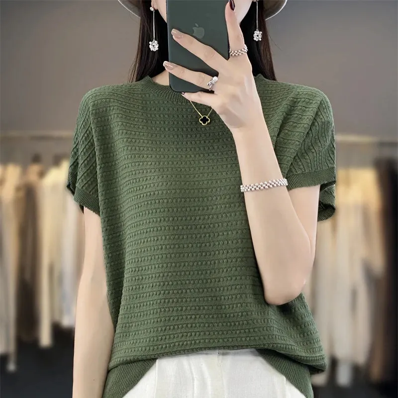 Summer Short-Sleeved Round Neck Knitting Sweater
