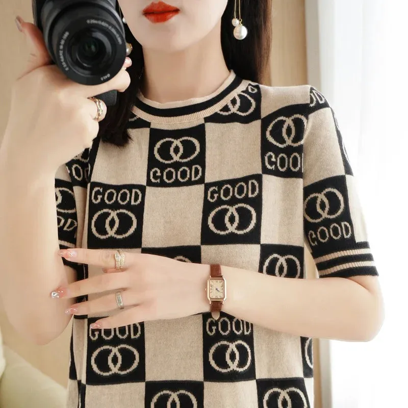Summer Short-Sleeved Round Neck Knitting Sweater