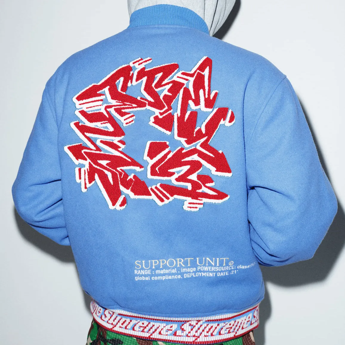 Supreme Support Unit Varsity Jacket Light Blue