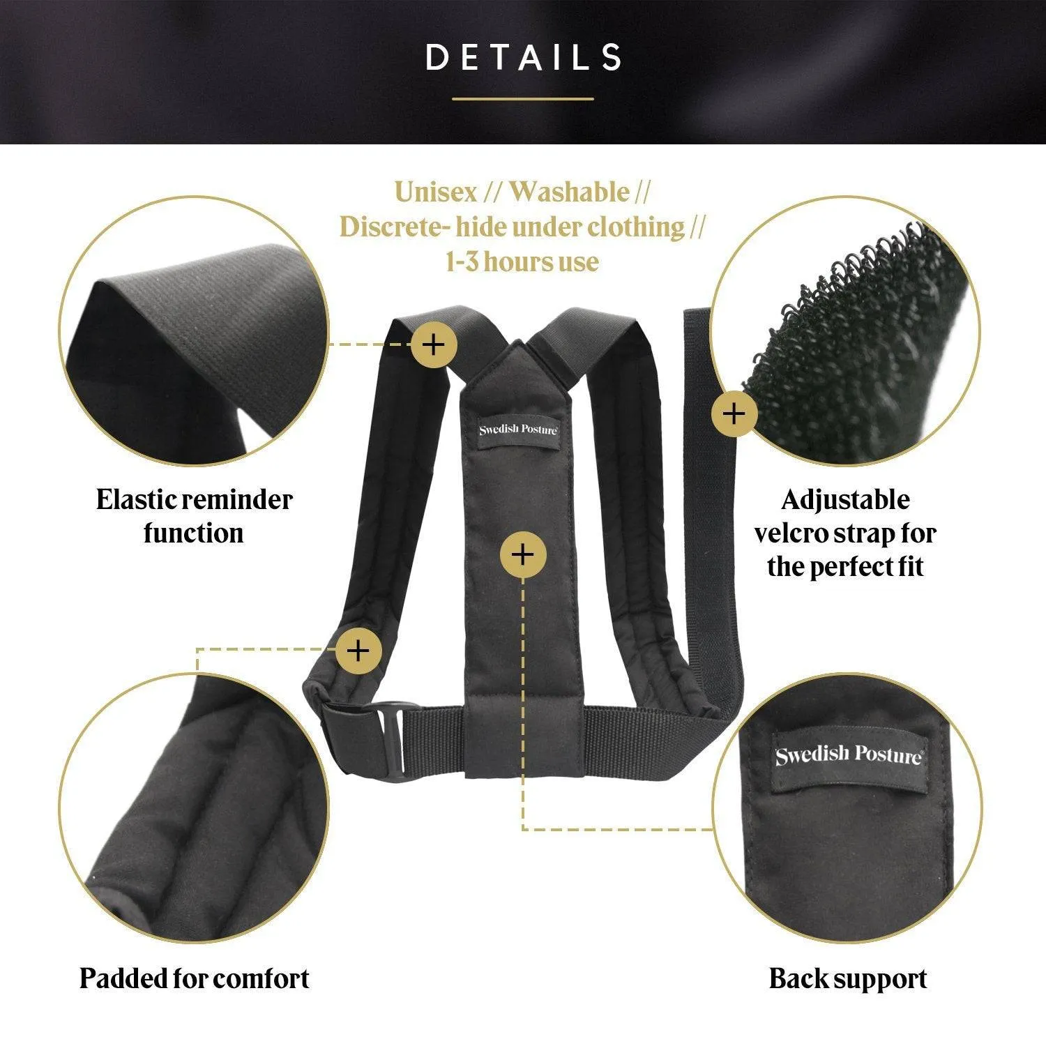 Swedish Posture - Flexi, Shoulder Muscles Support, Comfortable Adjustable Shoulder Brace, Posture Corrector for Men and Women
