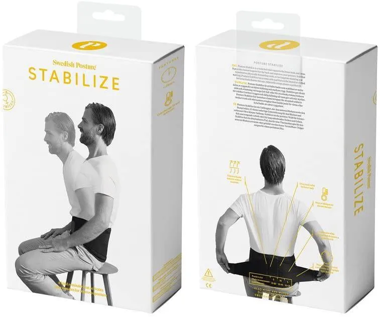 Swedish Posture Stabilize Lower Back Support Belt - Relieves Back Pain - with Removable Pad for Heat or Cold Therapy
