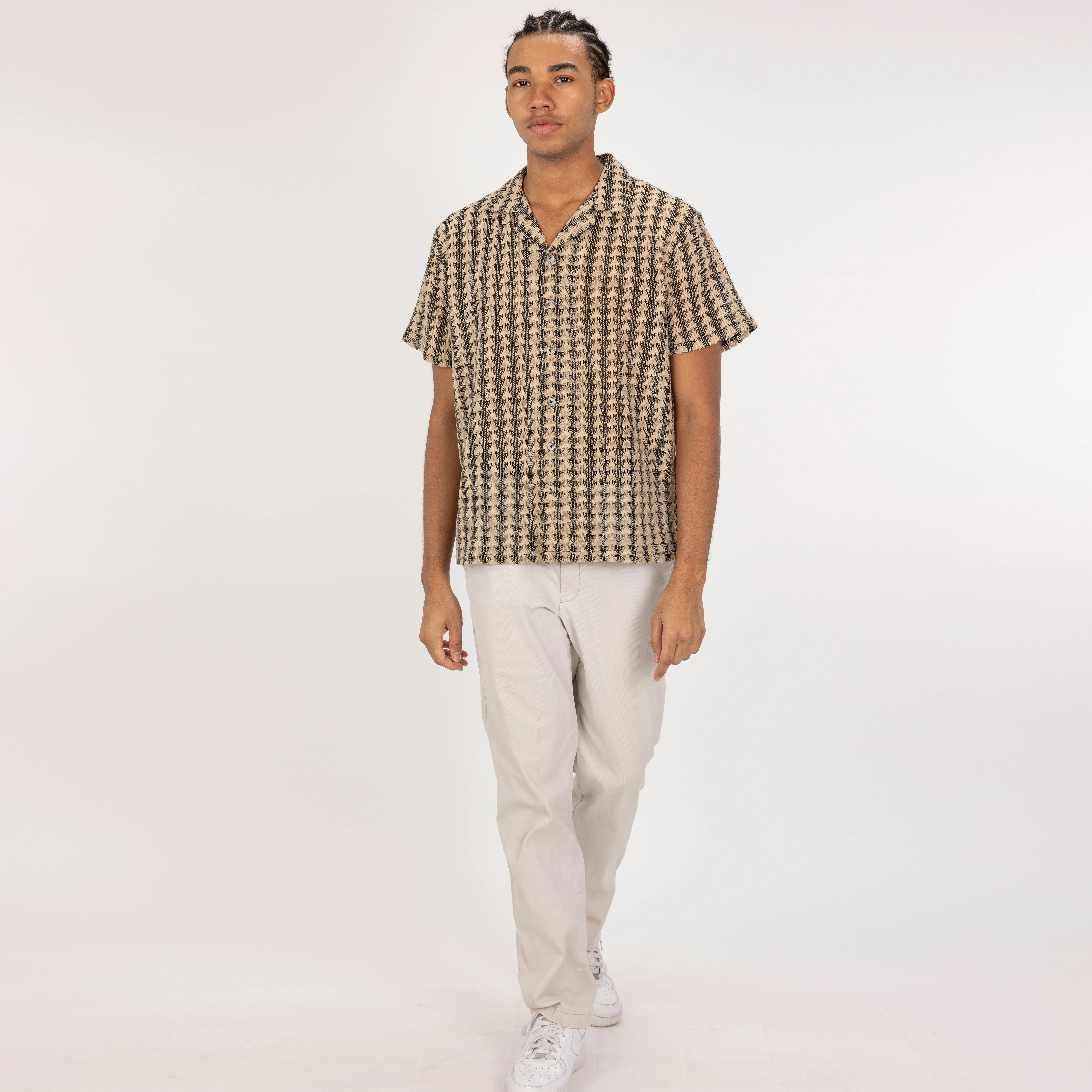 Textured Woven Crochet Camp Shirt  - Starfish / Black Arrow Tessellation