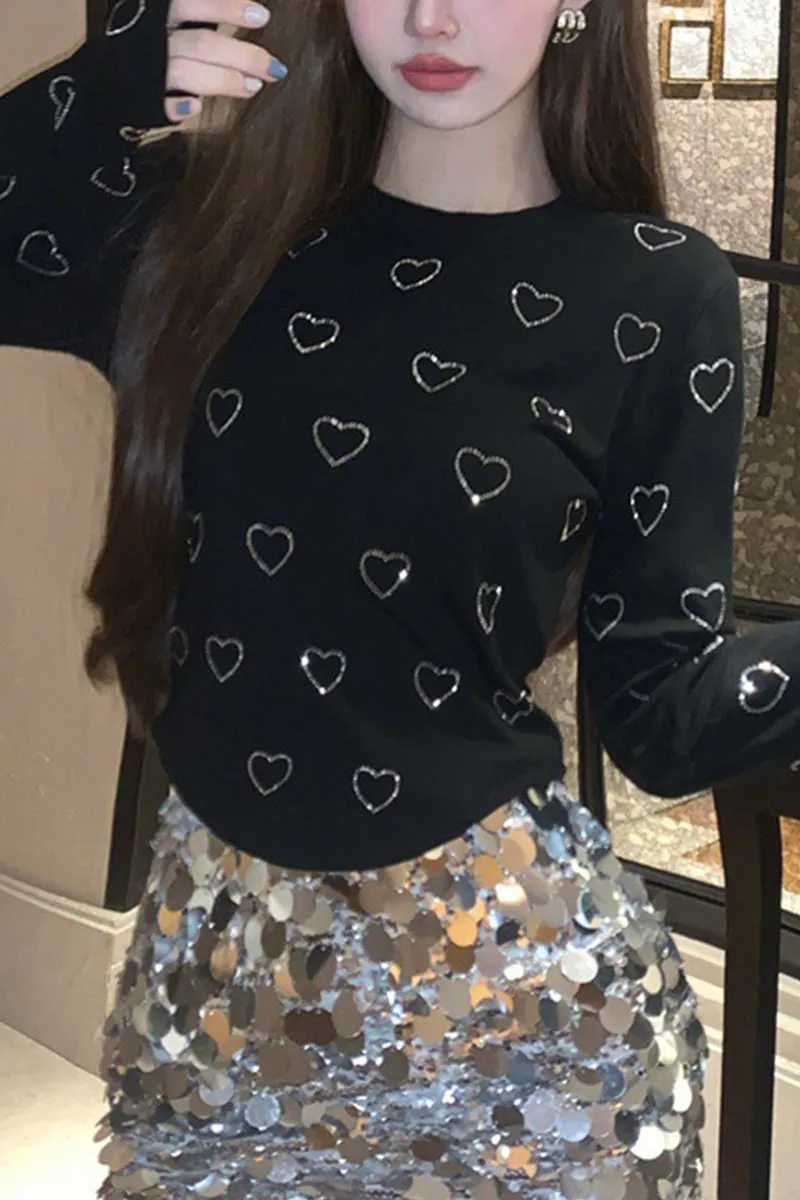 TI0454 Rhinestoned Heart Shirt
