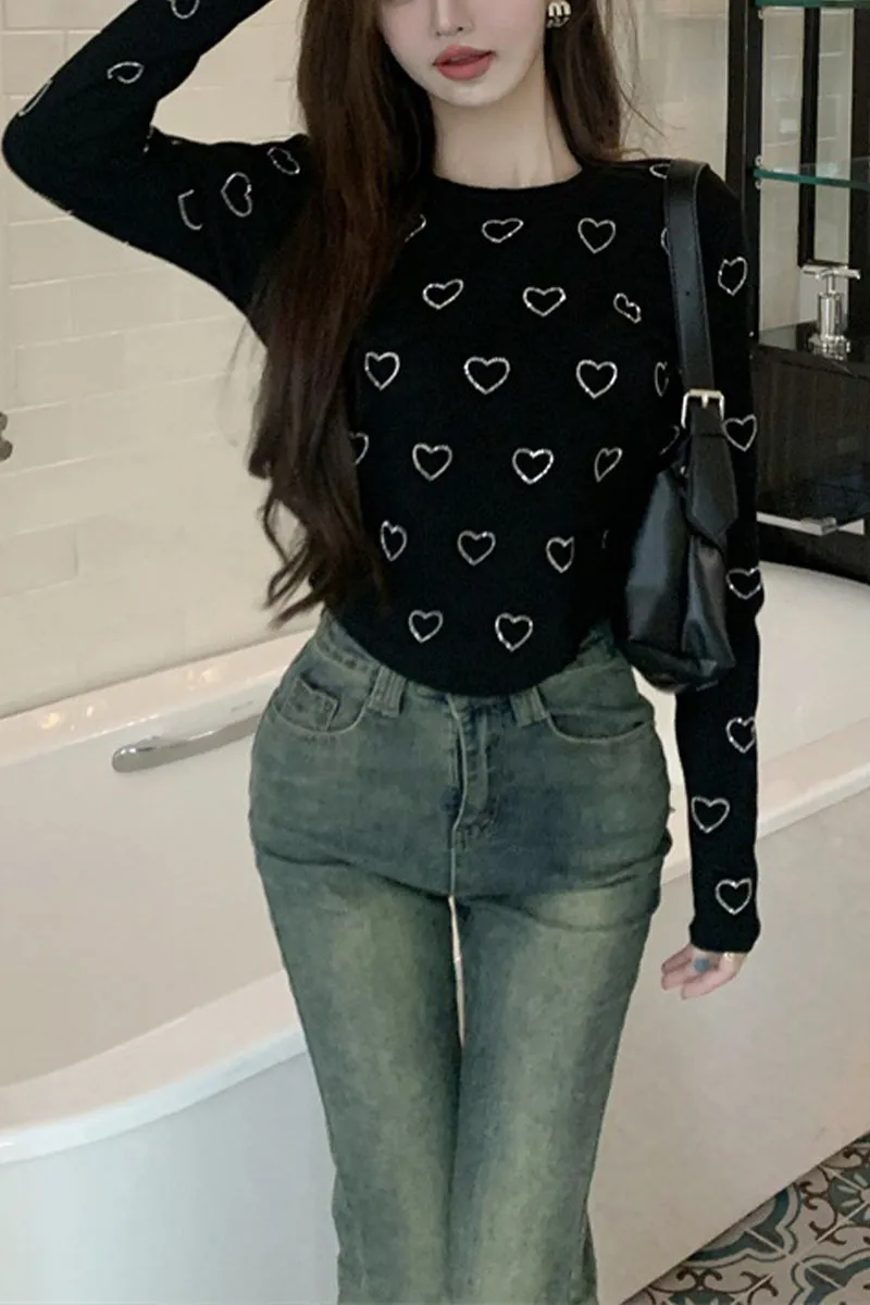 TI0454 Rhinestoned Heart Shirt