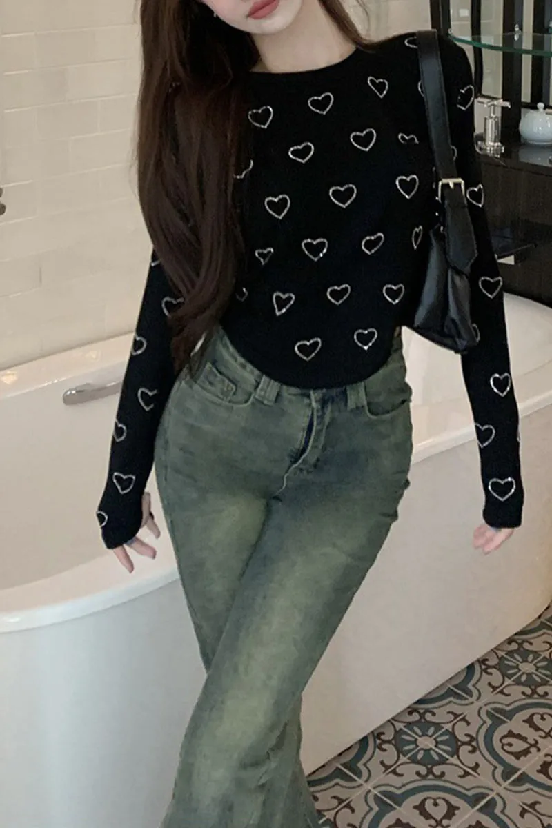 TI0454 Rhinestoned Heart Shirt