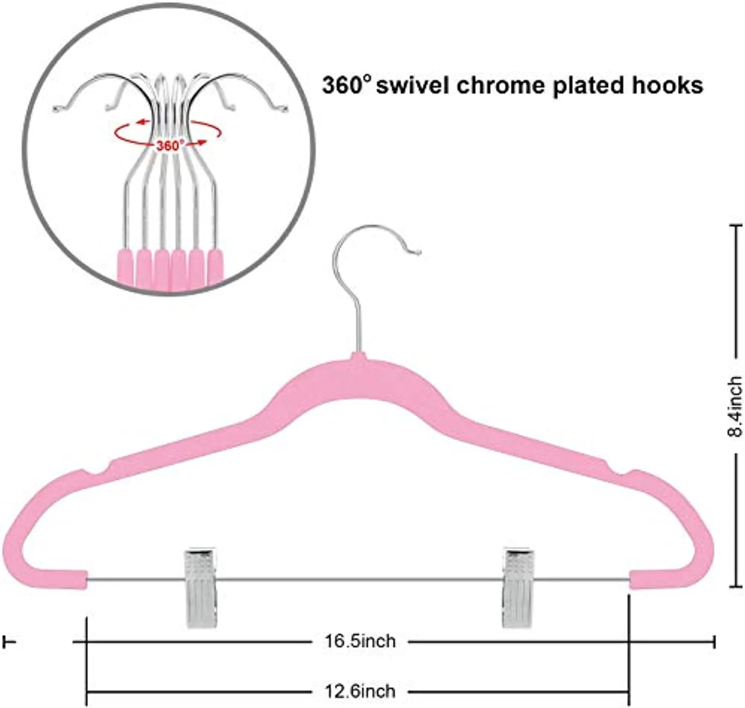 TIMMY Velver Hangers with Clips (20 Pack) Hangers Non Slip Velvet Clothes Hangers,Ultra Thin Pants Hangers,Skirt Hangers with 360°Swivel Hooks(Pink)