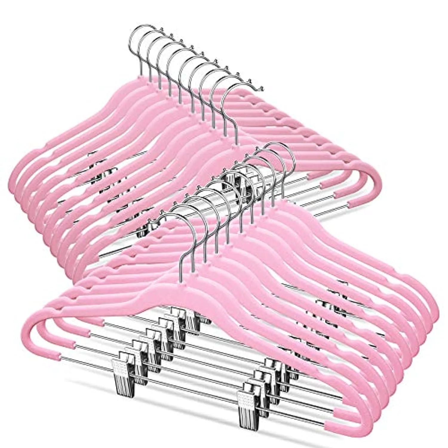 TIMMY Velver Hangers with Clips (20 Pack) Hangers Non Slip Velvet Clothes Hangers,Ultra Thin Pants Hangers,Skirt Hangers with 360°Swivel Hooks(Pink)